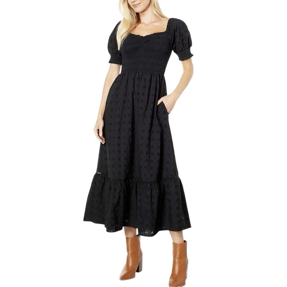 Lost + Wander Dresses & Skirts - Lost + Wander's La Luna Smocked Bodice Black Cotton Eyelet Maxi Dress Medium